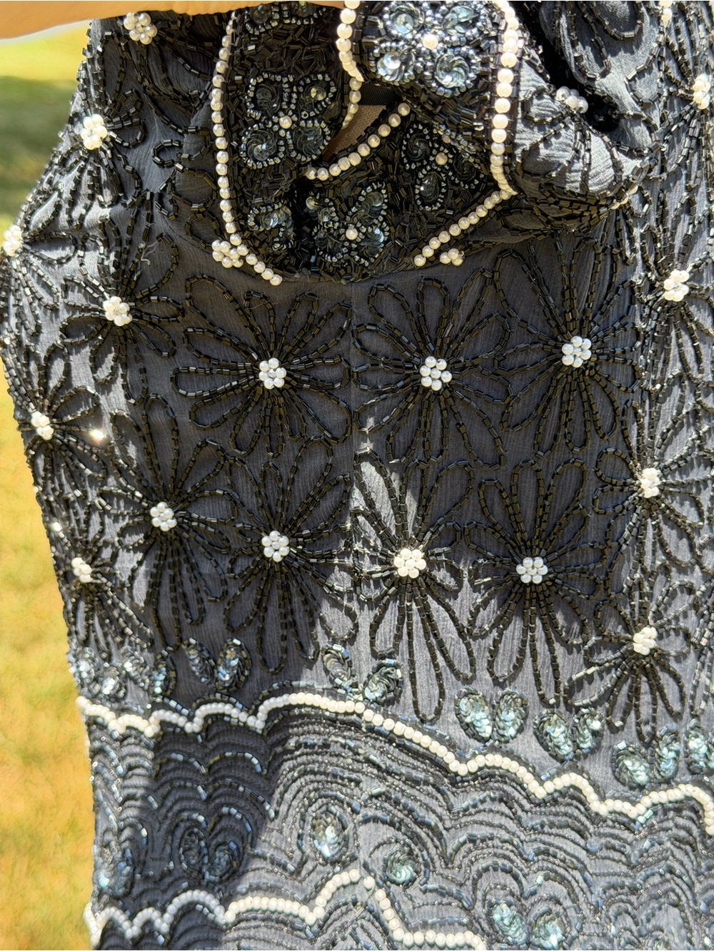 Vintage Adrianna Papell Evening Silk Beaded Pearl Sequin Art Deco Gatsby Top - Picture 6 of 15